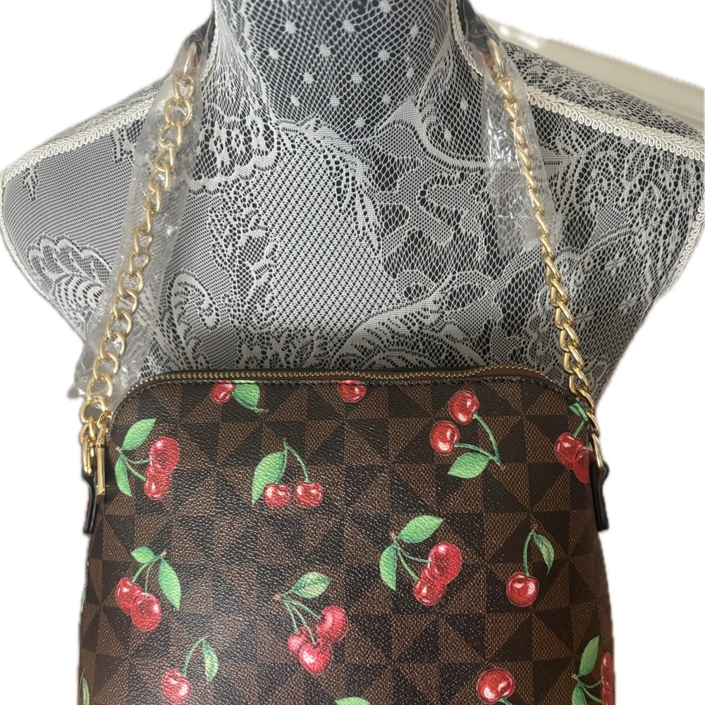 Fashion Cherry Print Crossbody Bag with Gold Chain - Picture 1 of 8